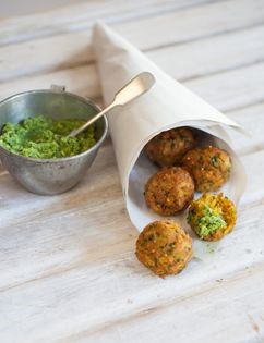 Breadcrumb pakoras with Indian green chutney [Chris Young]