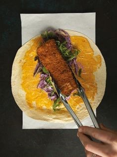 Breaded cod wrap with curried mayo and red cabbage slaw