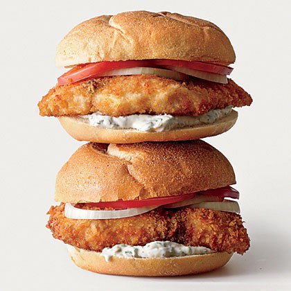 Breaded fish sandwiches with mint-caper tartar sauce