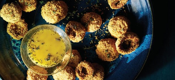Breaded mushrooms with white balsamic vinaigrette 