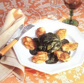 Breaded oysters with spinach (Huîtres panées aux epinards)