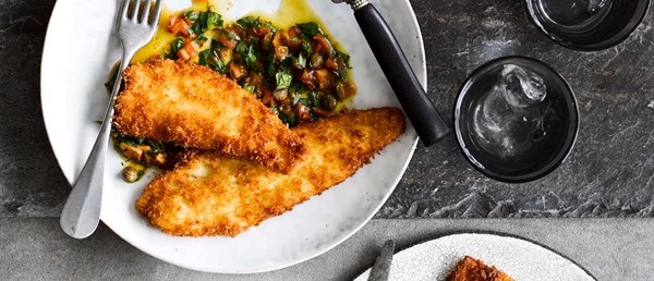 Breaded plaice with sauce vierge