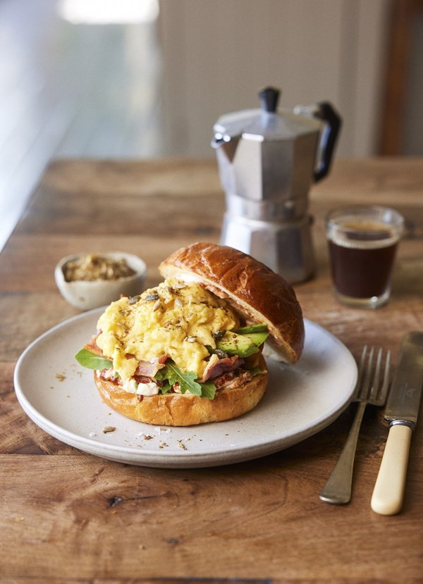 Breakfast brioche burger