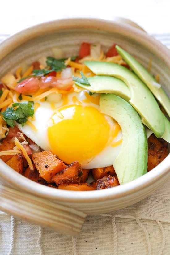 Breakfast burrito bowl with spiced butternut squash