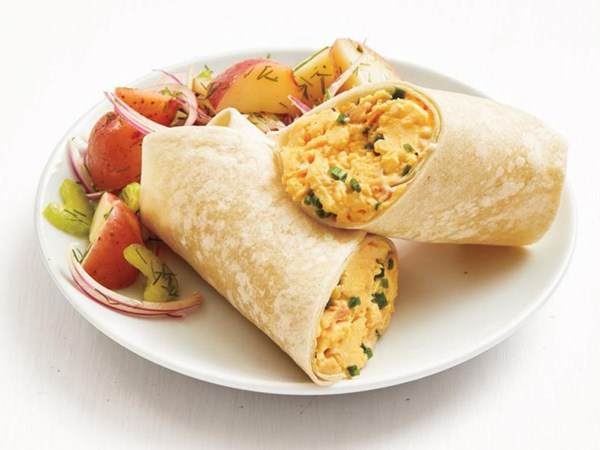 Breakfast burrito with smoked trout