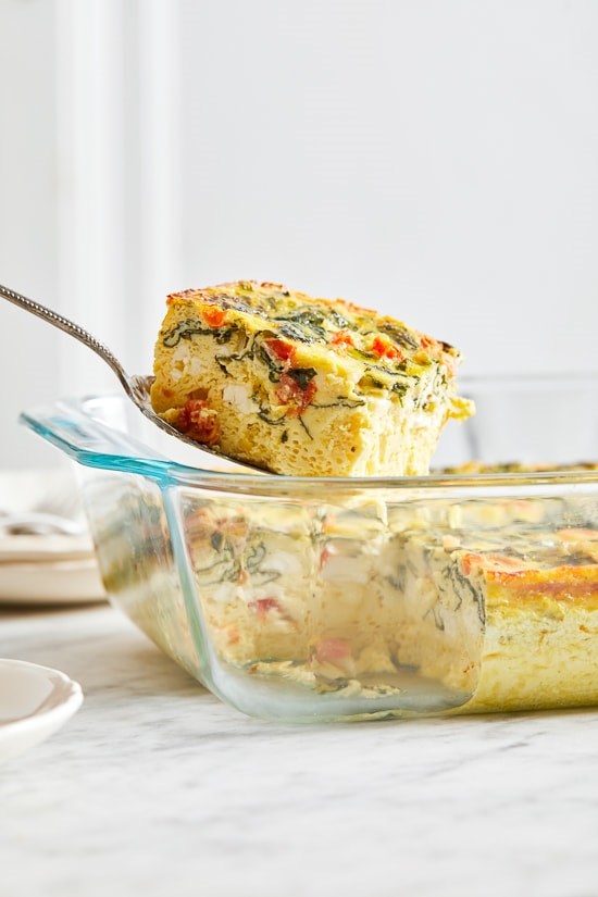 Breakfast casserole with spinach and feta