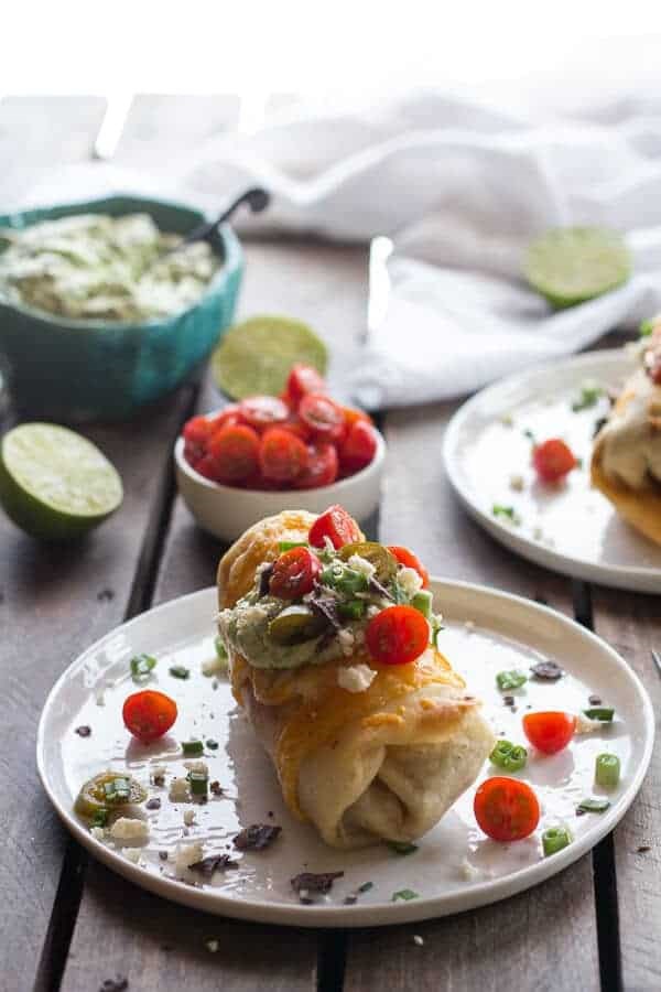 Breakfast chimichangas with avocado + cotija cheese