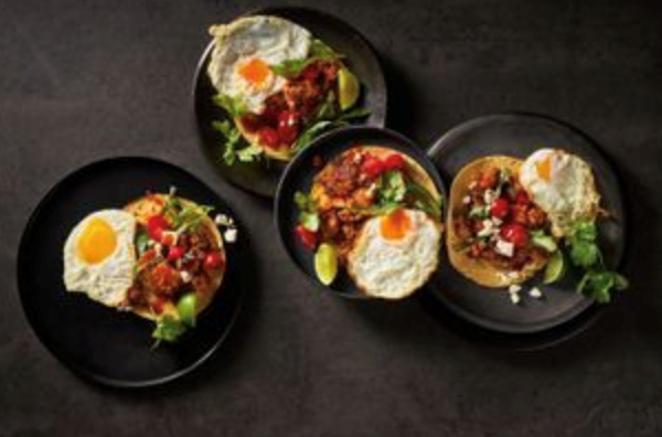 Breakfast egg, sausage and Tater tacos