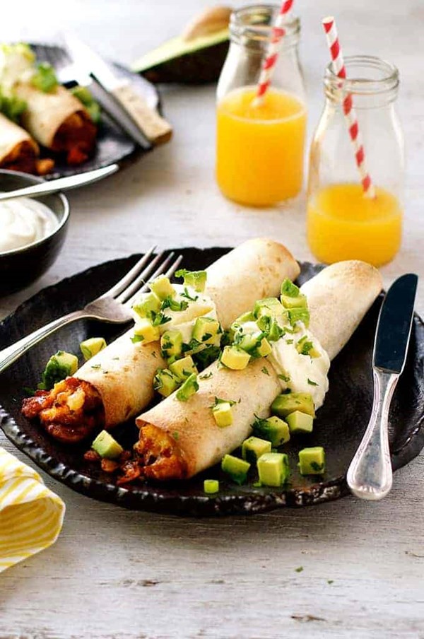 Breakfast enchiladas (with bacon and eggs)