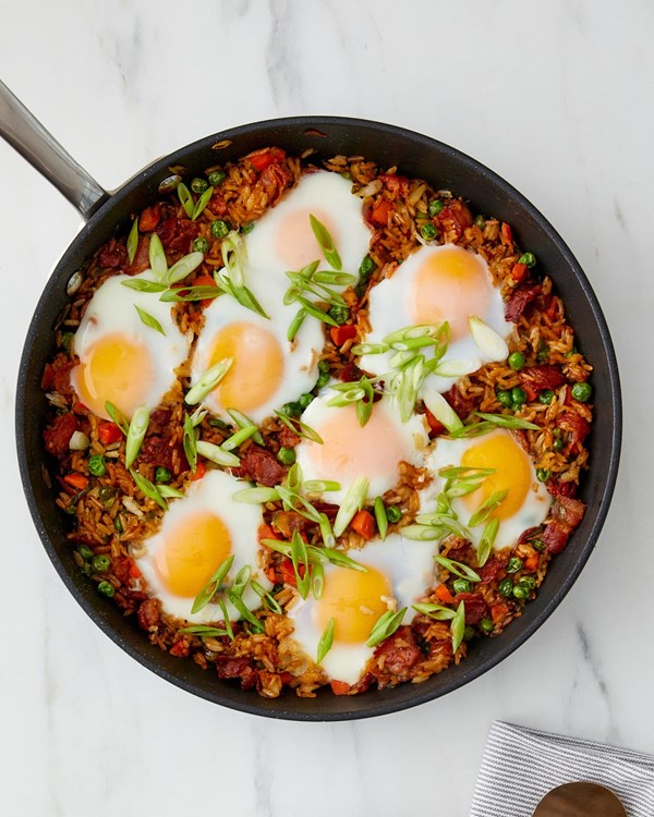 Breakfast fried rice with bacon