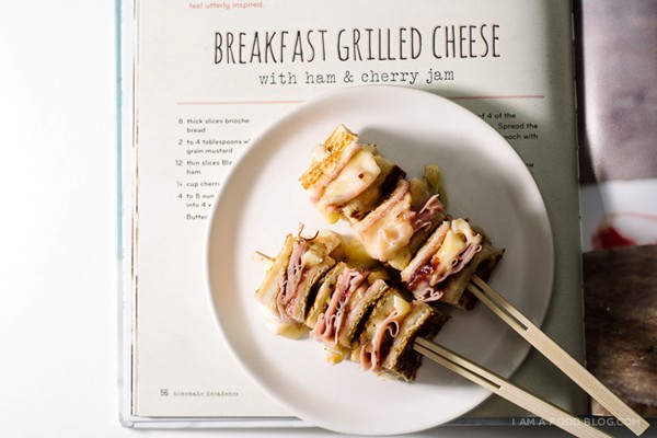 Breakfast grilled cheese with ham and cherry jam