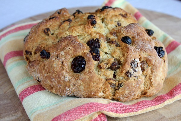 Breakfast Irish soda bread with dried cherries & golden raisins