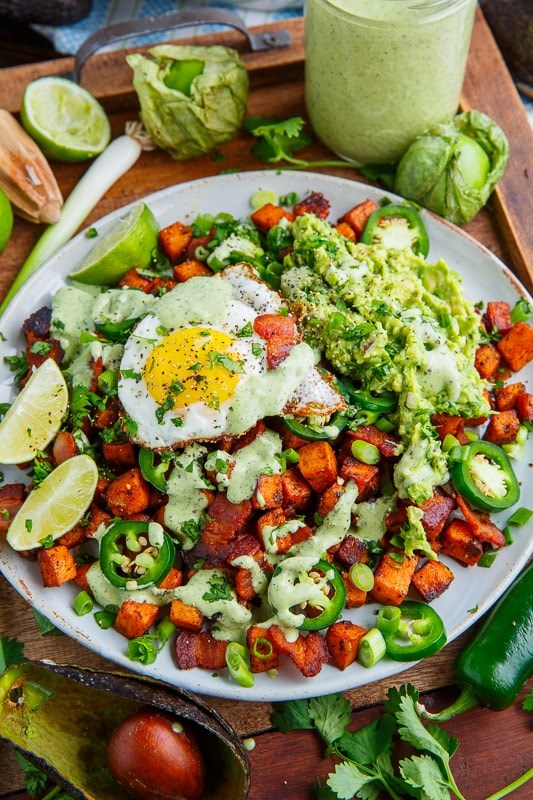 Breakfast loaded sweet potato fries