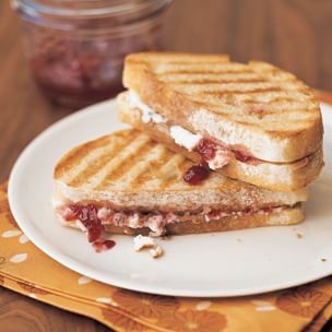 Breakfast panini with almond butter and plum preserves