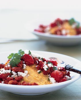Breakfast polenta with chorizo and queso fresco
