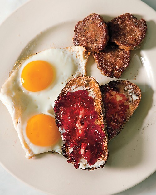 Breakfast sausage patties with fried eggs