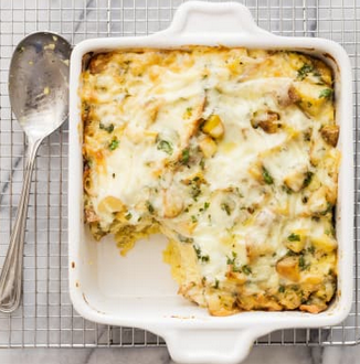 Breakfast strata with potatoes, rosemary, and Fontina