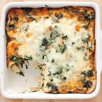 Breakfast strata with spinach and Gruyère