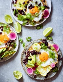 Breakfast tacos with spiced black beans & fresh tomatillo salsa 