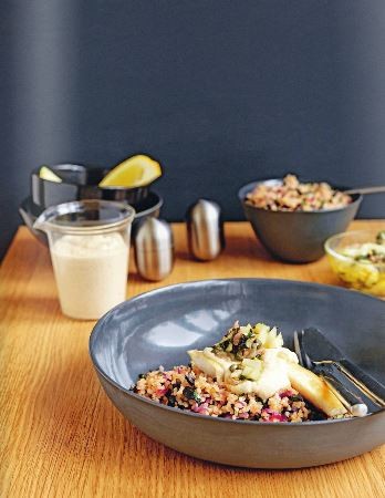 Bream fillets with white bean purée & burghul