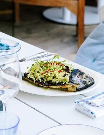 Bream with green tomato salsa