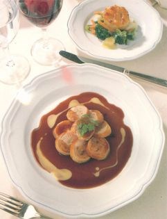 Breast of maize-fed chicken filled with calves’ sweetbreads and pearl barley [Brian Turner]