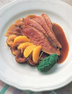 Breast of Muscovy duck with orange and figs