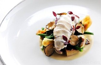 Breast of partridge with shiitake mushroom, baby artichoke, haricot vert and truffle