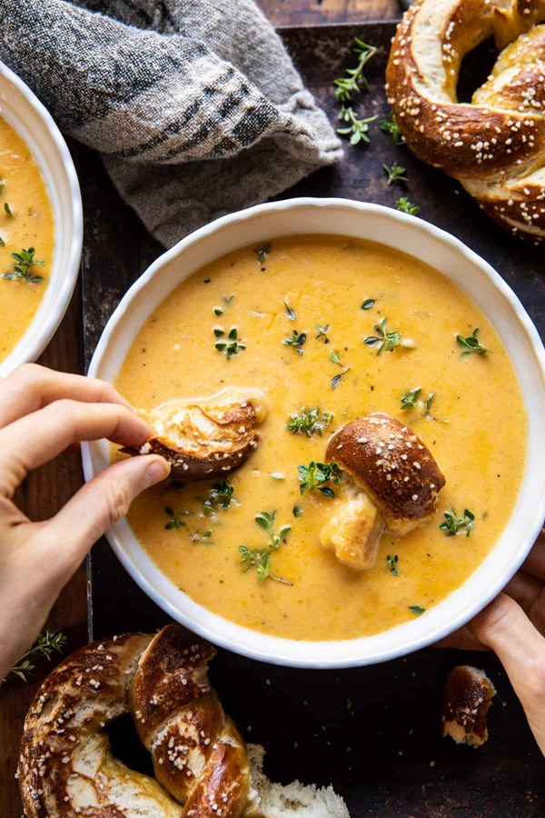 Brie and cheddar apple beer soup