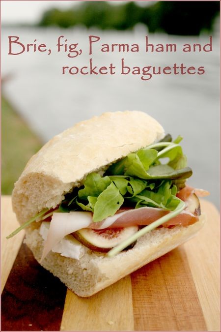 Brie, fig Parma ham and rocket (arugula) baguettes
