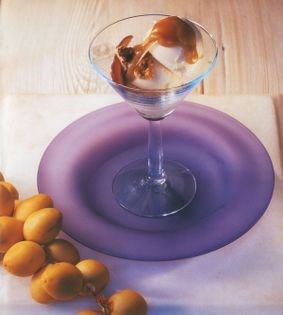 Brie ice cream with dates, walnuts & butterscotch sauce