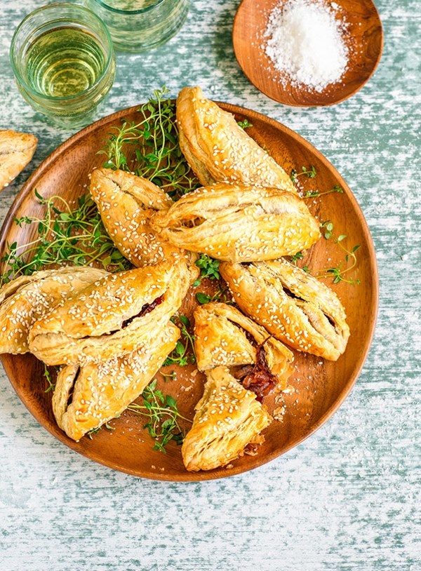 Brie, mushroom and caramelised onion mini pies