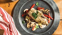 Brie-stuffed chicken breasts with cremini mushrooms