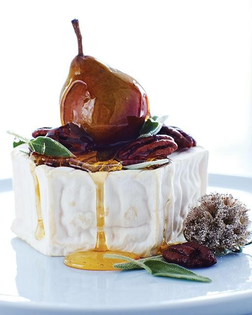 Brie with pear, nuts, & honey