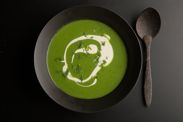 Bright green leek soup