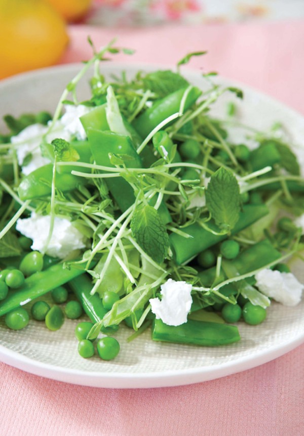 Bright green pea salad with lemon and mint