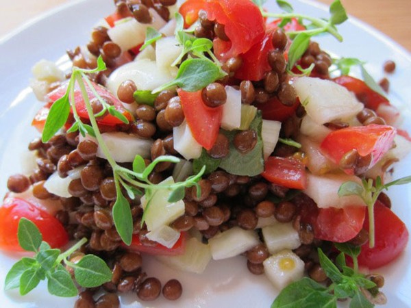 Bright lentil salad with apples, fennel, and herbs