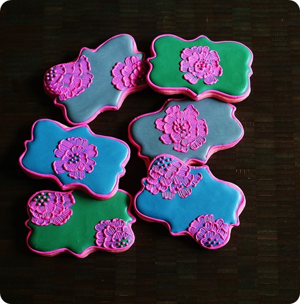 Bright pink brush embroidery cookies