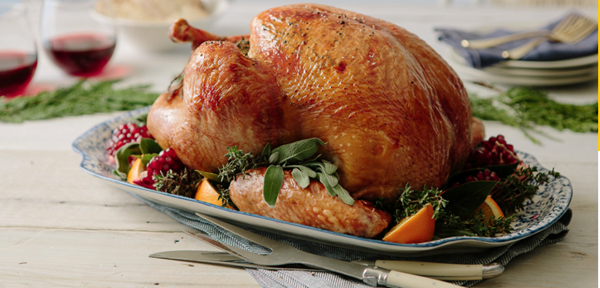 Brined and roasted whole turkey