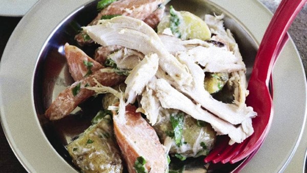 Brined chicken with slow potato salad