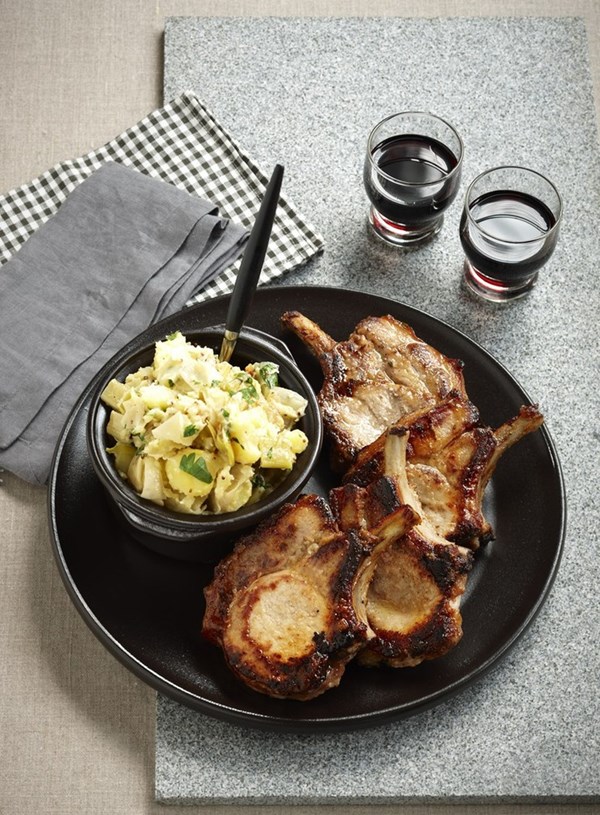 Brined pork chops with leek and mustard mash