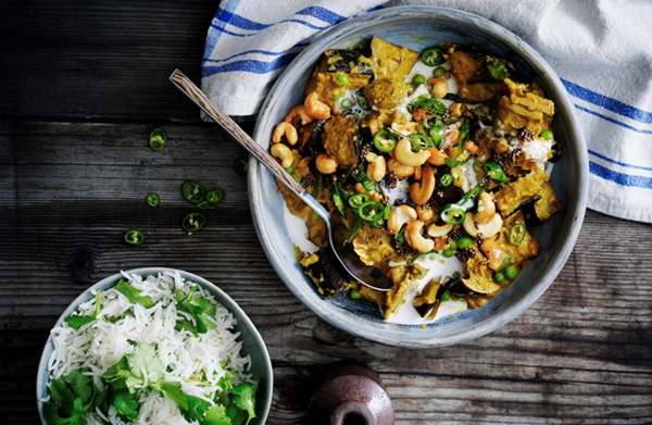 Brinjal and banana skin curry