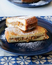 Brioche French toast stuffed with apple, raisins and pecans