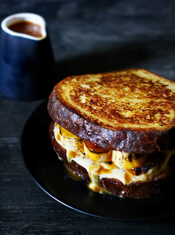 Brioche French toast with bananas, crème patissiere and salted caramel