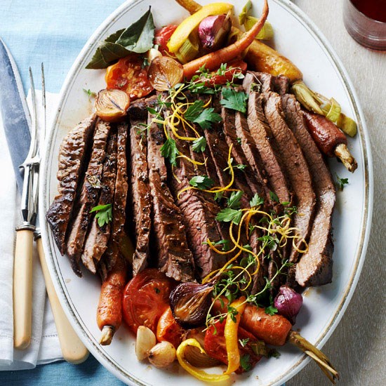 Brisket with ginger, orange peel, and tomato