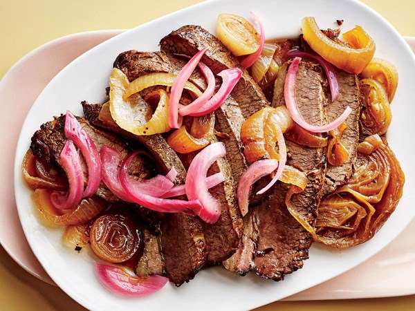 Brisket with melted and pickled onions