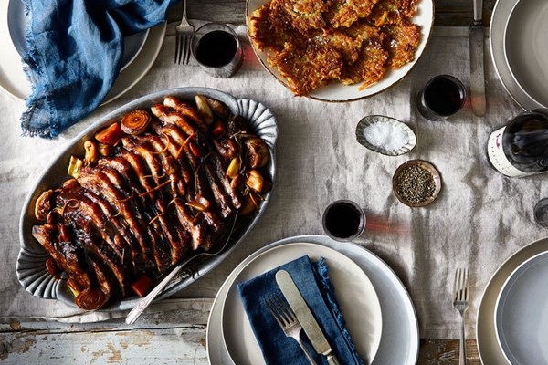 Brisket with saba, apricots, and figs