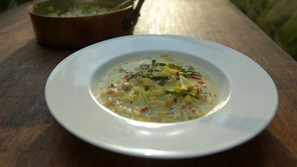 British seaside chowder with saffron