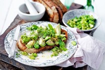 Broad bean & avocado bruschetta with pecorino