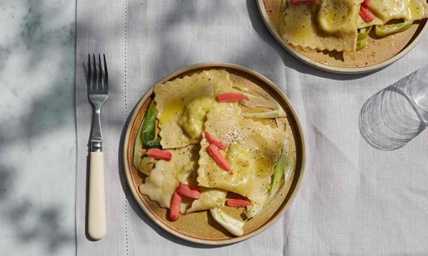 Broad bean and goat’s cheese ravioli